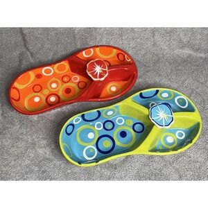 Set Of 2 Denniseast International Flip Flop design Chip and dip serving dish 15"
